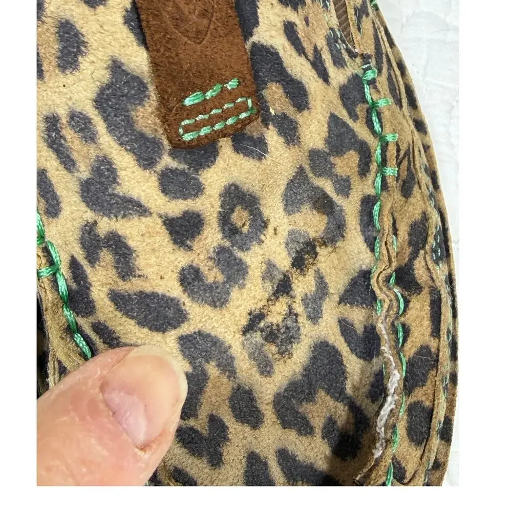 Ariat Women's 8.5 Tan Black Cheetah Print Western Canvas Slip On Loafer Shoes